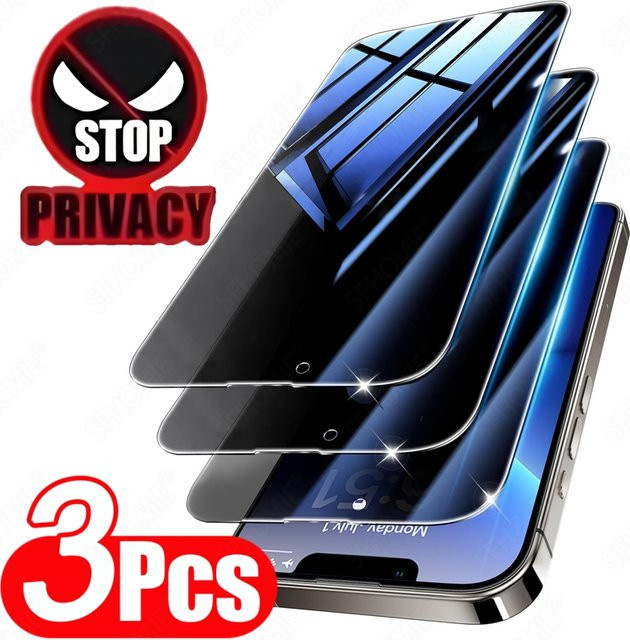 SFHOMIE 3er Pack Anti-Spy Privatsphäre Schutz Glas für iPhone 11 12 13 14 15 16 Pro Max Plus Vollabdeckung Transparent - Bild 1