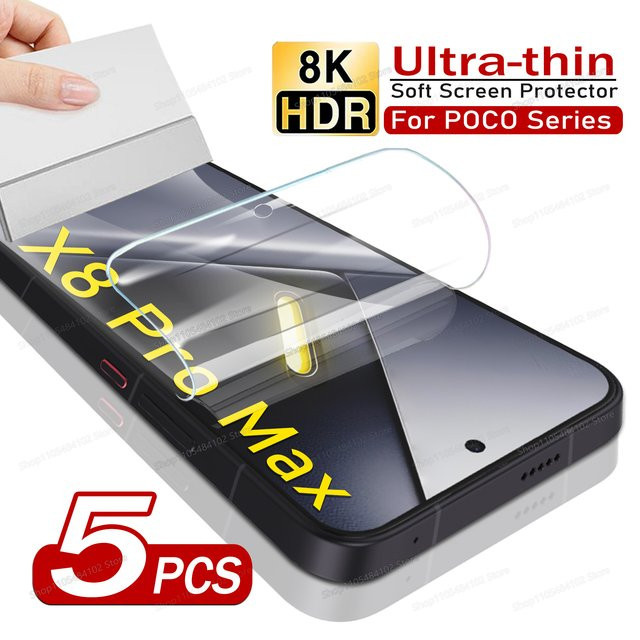 5 Stück Xiaomi Hydrogel Displayschutzfolie transparent für POCO X8 X7 Pro Max F8 F7 Ultra M7 M8 X3 NFC X4 X5 F5 F6 X6 Pro 5G entsperrbar - Bild 1
