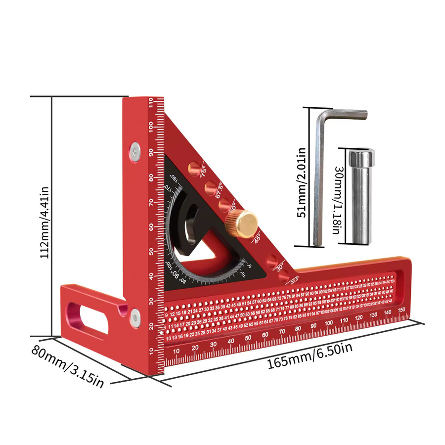 GDART 2-in-1 Zimmerset mit quadratischem und kleinem Dreieckslineal-Kombinationsset, 3D-Mehrwinkelrahmen und quadratischem Winkelmesser - Bild 4