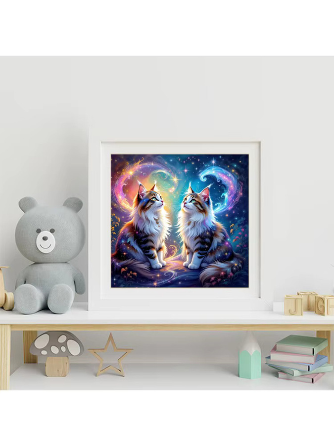 EverShine Diamant-Mosaik-Katzenbild mit Strass-Malerei in Multicolour, Tier-Volldiamant-Stickerei als Kunsthandwerk für dein Zuhause, B/B/H: 20 x 20 x 20 cm - Bild 3