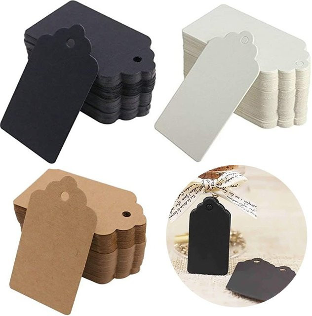 100 Stück Geschenkanhänger aus braunem Kraftpapier, doppelseitige Preisschilder für Hochzeit, Weihnachten und Erntedankfest - Bild 1
