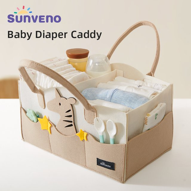 Sunveno Baby Windeltasche Organizer Tragbarer Wickelkorb in Beige für Wickeltisch und Auto - Bild 1