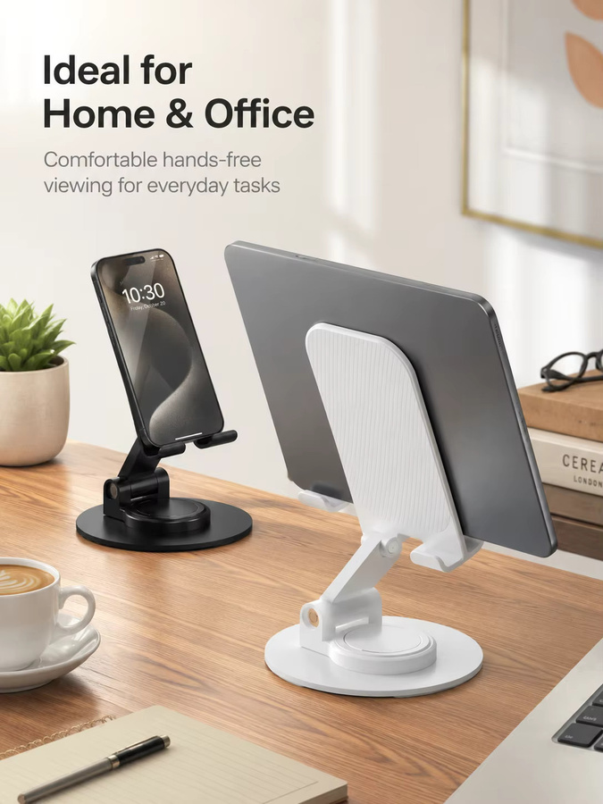 Faltbarer 360 Grad drehbarer Smartphone-Halter aus Aluminium in Schwarz, universeller Metall-Desktop-Ständer für 4-7 Zoll Mobiltelefone - Bild 2