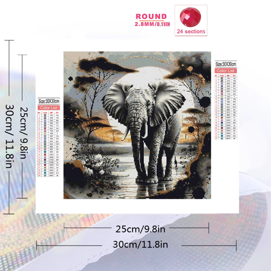 Evershine Diamant-Gemälde Elefant DIY-Strassbild als Mosaik-Stickerei in Multicolour, Breite: 20 cm, Höhe: 20 cm - Bild 2