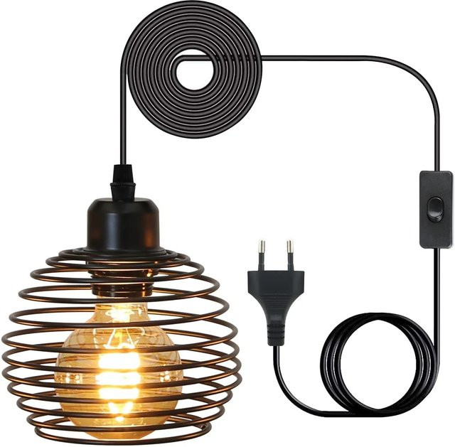 NETTLIFE Pendelleuchte E27 Schwarz im Vintage-Feder-Design aus Metall für Wohnzimmer und Küche, Durchmesser: 15 cm - Bild 1