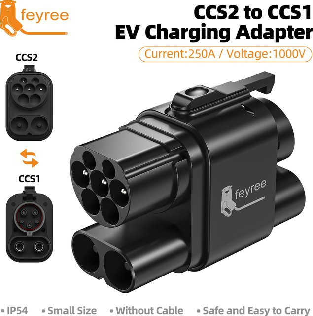 Feyree CCS2 auf CCS1 Adapter für DC Schnellladen von Elektrofahrzeugen in Schwarz - Bild 1