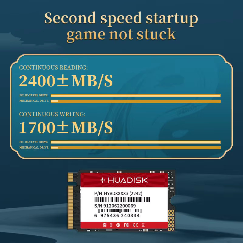 HUADISK M 2 NVMe SSD 1 TB interne Solid State Disk M.2 2242 PCIe Schwarz - Bild 2