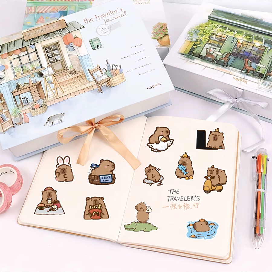 Potdemiel Capybara-Aufkleber, Cartoon Niedliche Kawaii, Multicolor - Bild 3