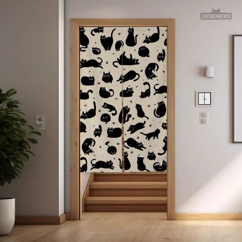 VIKAMA Noren-Vorhang mit schwarzer Katze Silhouette, dekorativer Türvorhang in Schwarz für Wohnzimmer, Schlafzimmer und Küche, Breite: 90 cm, Höhe: 65 cm - Bild 4