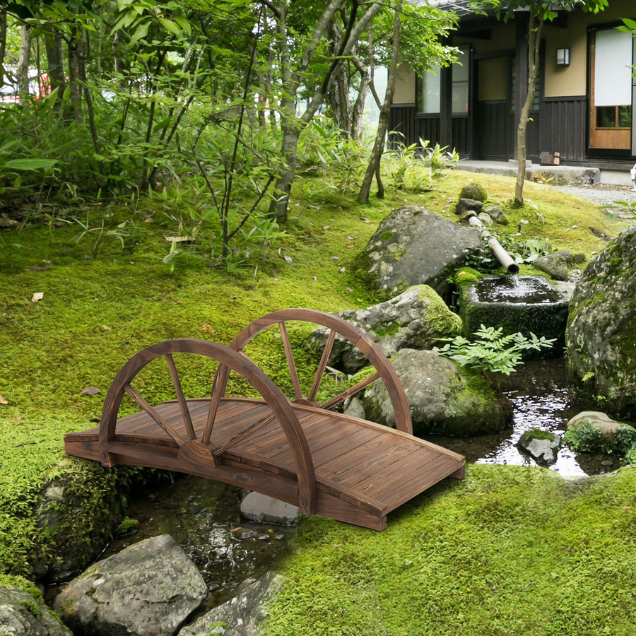 Outsunny Gartenbrücke aus Tannenholz in Braun mit Bogendesign und rustikalem Look, B/H/L: 50 x 37 x 100 cm - Bild 2