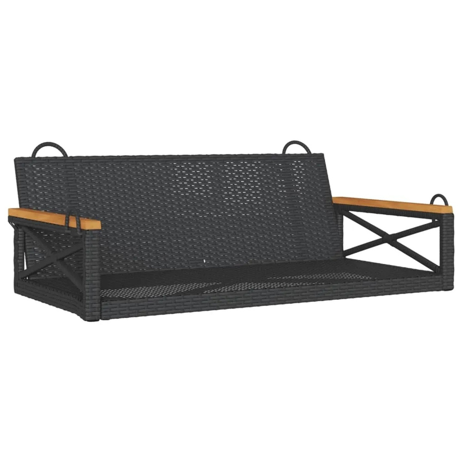 vidaXL Hängebank aus Poly-Rattan und Akazienholz in Schwarz, B/T/H: 109 x 62 x 40 cm - Bild 2