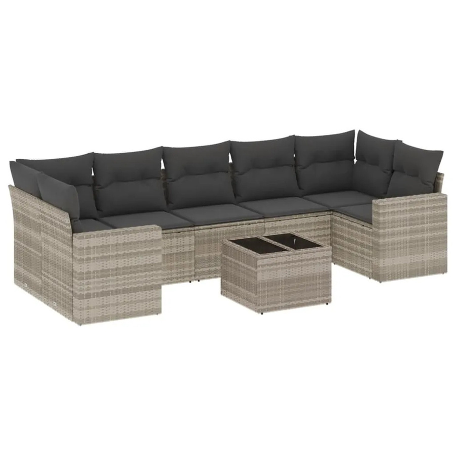 vidaXL 8-teilige Garten-Sofagarnitur in L-Form aus Polyrattan mit Kissen in Hellgrau - Bild 2