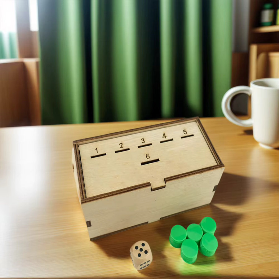 APWIKOGER Münzspiel mit Würfeln und Holzbox, Brettspiel, Holz - Bild 2