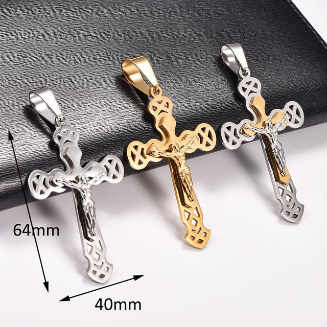 YULIN Halskette Edelstahl, Kreuz Anhänger, Silber, Unisex - Bild 1