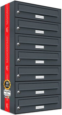 AL Briefkasten für 7 Parteien, Aufputzmontage, grau, B/H/T: 38,5 x 80,5 x 27,5 cm - Bild 1