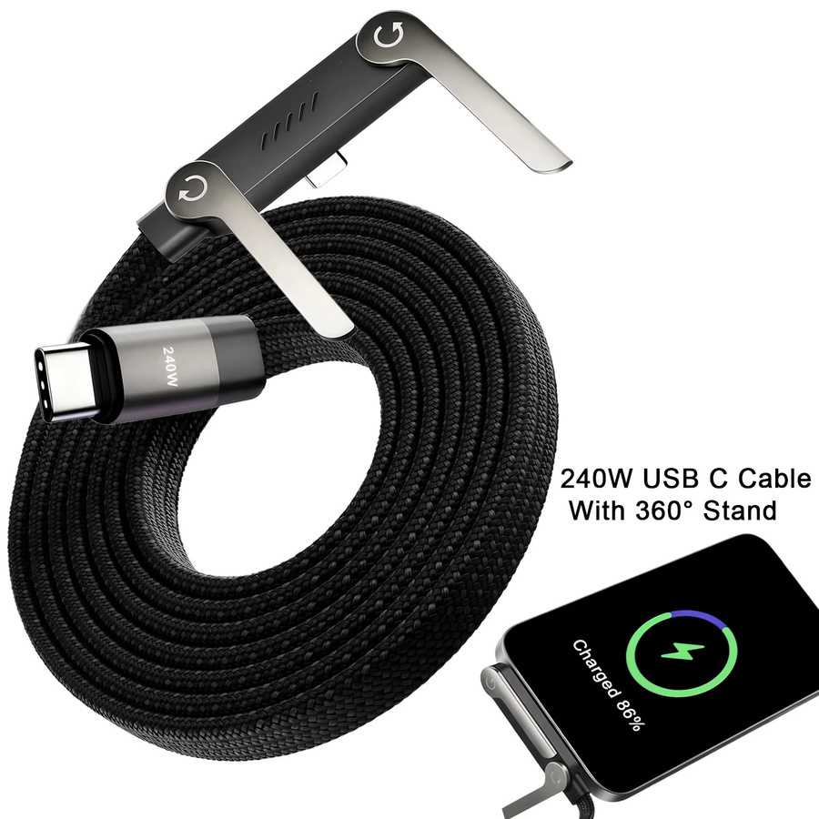 BESY 2-in-1 Faltbarer Telefonhalter mit 240 W Schnellladung und Datenkabel in Schwarz - Bild 4