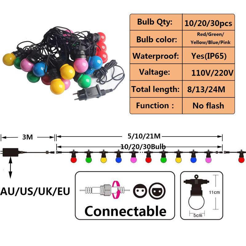 KIKIELF LED Lichterkette Globus mit bunten Glühbirnen für Weihnachten, Hochzeit, Party, Camping und Terrasse, Multicolor - Bild 2