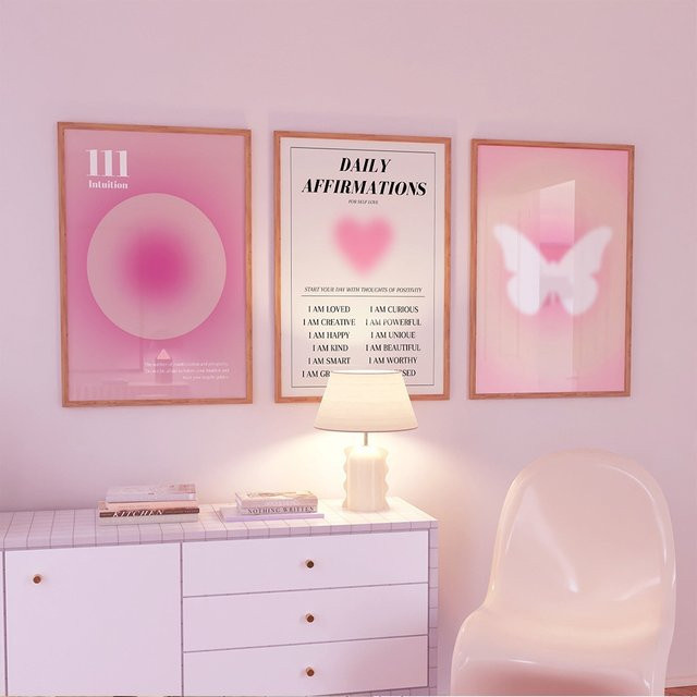 Potdemiel Wandkunst Leinwandgemälde mit rosa Farbverlauf und Aura-Motiv im skandinavischen Design als abstraktes Wandbild für dein Wohnzimmer - Bild 1