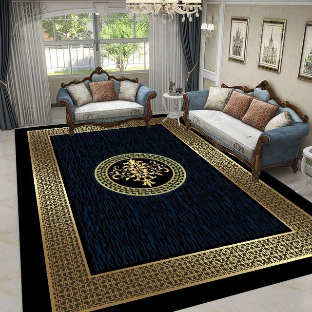 Geometrischer Teppich in Gold und Schwarz im Nordic-Luxus-Stil für Wohnzimmer und Schlafzimmer - Bild 1