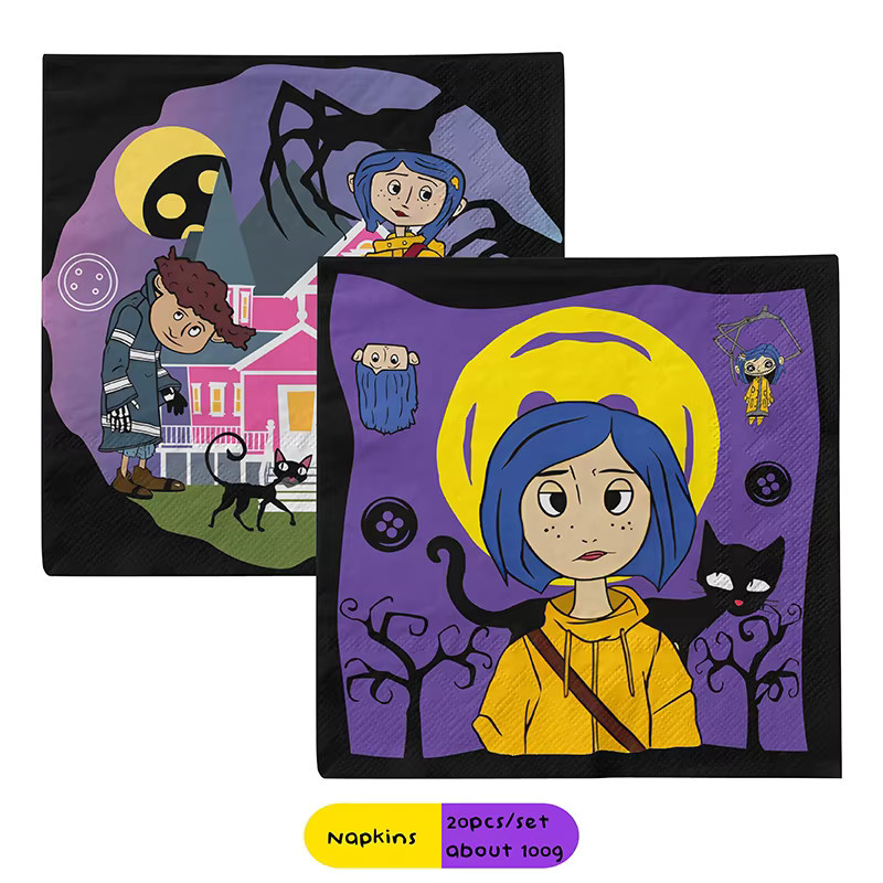 Warner Bros. Coraline Geburtstagsparty-Dekoration Set aus Papier, Mehrfarbig, Einweg-Geschirr mit Tellern, Servietten, Strohhalmen und Kuchen-Topper für Kinderpartys - Bild 3