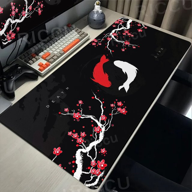 Riccu Gaming-Mauspad Koi-Fisch Yin-Yang Schreibtischunterlage Multicolor B/T: 90 x 40 cm - Bild 1