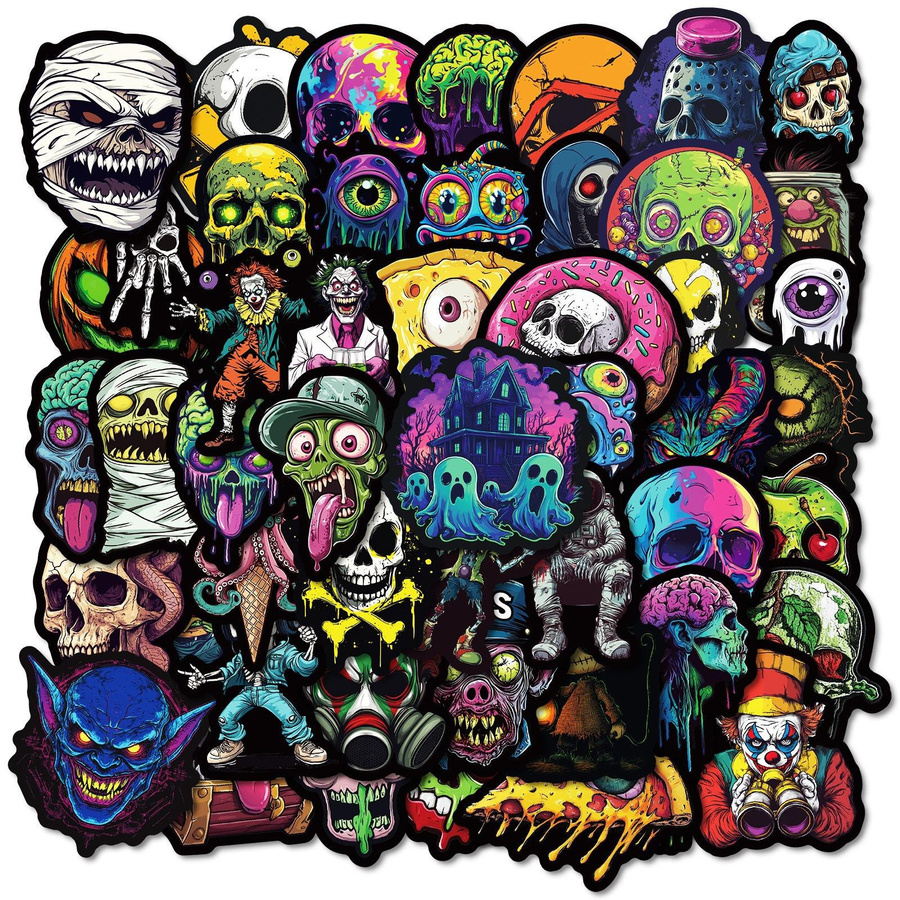 50 wasserfeste Nordic Style Totenkopf Aufkleber in Bunt für Graffiti und Fahrzeuge - Bild 2