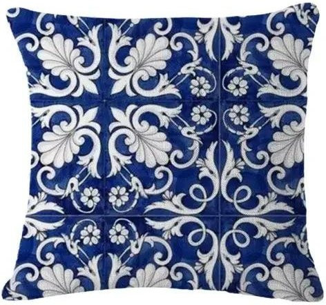 Heimdeko Kissenbezug mit blau-weißem Blumenmuster aus Peach Skin für Sofa und Schlafzimmer, B/B/H: 18 x 18 x 18 cm - Bild 1
