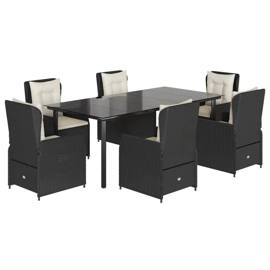 vidaXL 7-teilige Garten-Essgruppe aus Poly Rattan mit Kissen und Glastisch in Schwarz - Bild 2