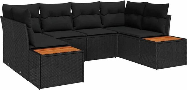 6-tlg. vidaXL Garten-Sofa-Set aus Poly-Rattan in Schwarz mit Outdoor-Kissen und pulverbeschichtetem Stahlgestell - Bild 1