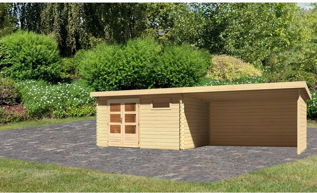 Karibu Holz-Gartenhaus Ängelholm in Natur mit Pultdach und moderner Blockbohlenbauweise, B/T: 370 x 280 cm - Bild 1