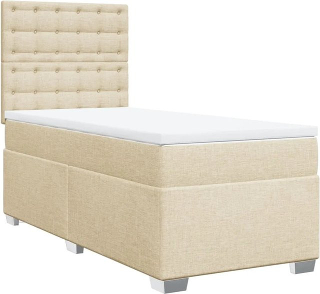 vidaXL Boxspringbett Hybrid mit Matratze und Taschenfederkern in Creme/Beige, B/T: 100 x 200 cm - Bild 1