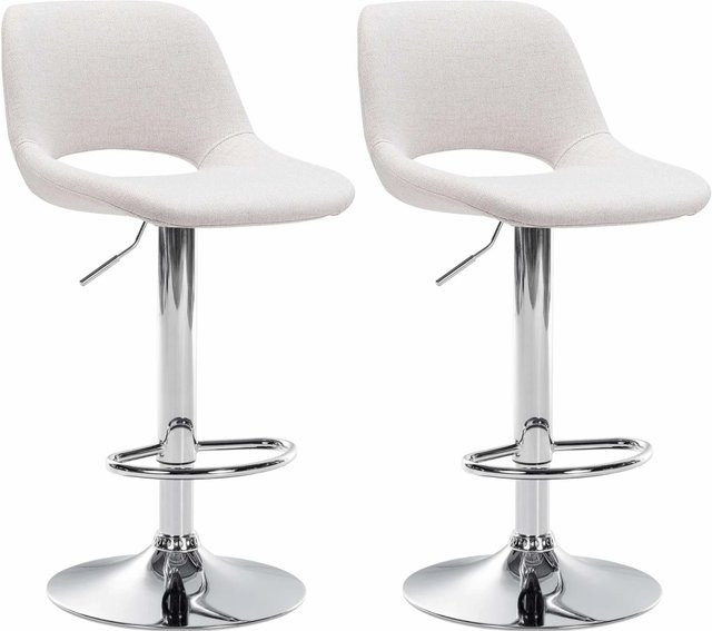DELUKE Barhocker 2er Set JAKSON Barstühle mit Lehne in Creme aus Stoff und Chrom - Bild 1