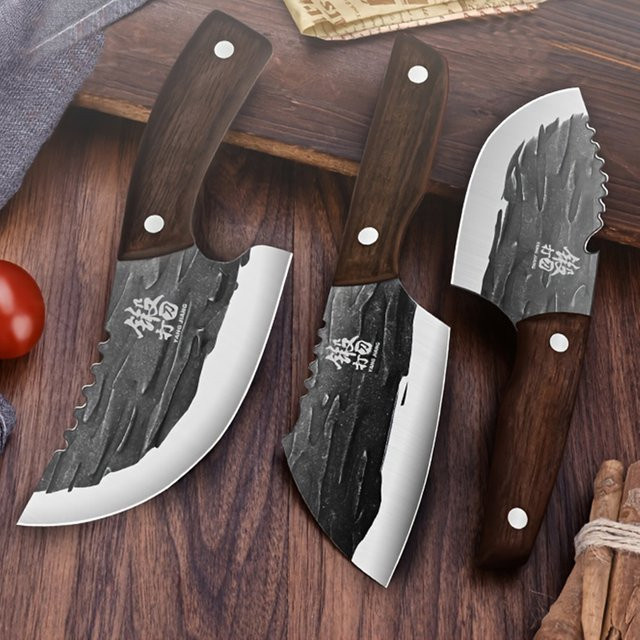 JYi Hackmesser aus Edelstahl in Silber mit Holzgriff für Fleisch und Barbecue - Bild 1