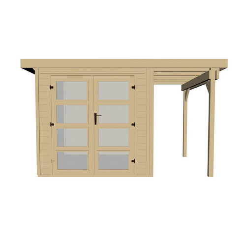 WEKA Gartenhaus 321 A Gr.4 aus Holz mit Flachdach und Vordach in Beige, B/H/T: 438 x 206 x 194 cm - Bild 2