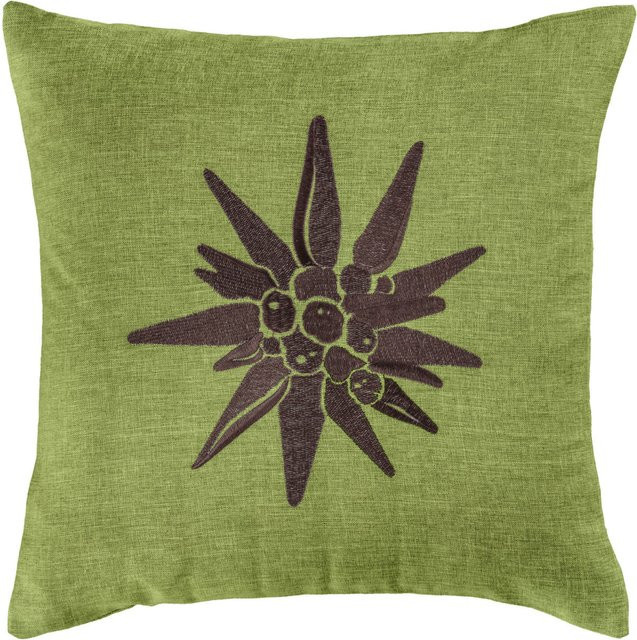 ERWIN M. Dekokissenbezug Alpino mit Edelweiß-Blumenmotiv in Oliv, Breite: 40 cm, Länge: 40 cm - Bild 1