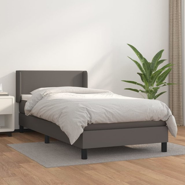 vidaXL Boxspringbett mit Matratze in Grau aus Kunstleder, B/T/H: 90 x 200 cm - Bild 2