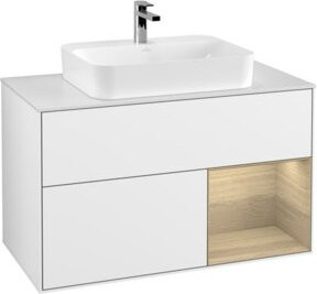 V&B Waschtischunterschrank Finion 100 in Weiß lackiert mit offenem Regal rechts, Breite: 100 cm, Tiefe: 50,1 cm, Höhe: 50,1 cm - Bild 1