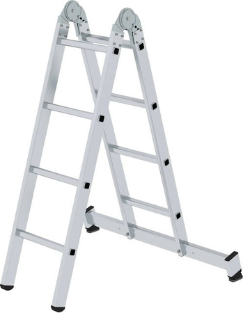 PROREGAL Klappleiter 2-teilig mit Traverse, 2 x 4 Sprossen, Silber