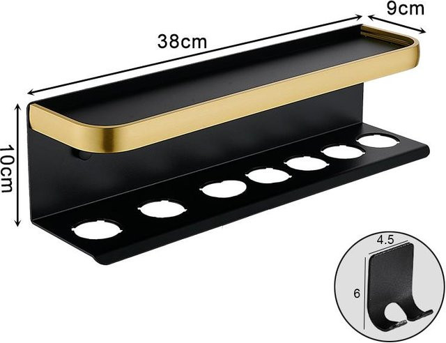 SZwatch Haartrocknerhalter aus Aluminium in Schwarz, Wandhalterung für Airwrap, Trockner und Lockenwickler, Badezimmer-Organizer, B/T/H: 38 x 10 x 9 cm - Bild 1