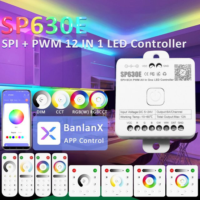 MJJCLED SP630E 12 in 1 Bluetooth LED Controller für WS2811 WS2812B SPI 5050 2835 RGB RGBW RGBCCT LED Streifen Lichter - Bild 1