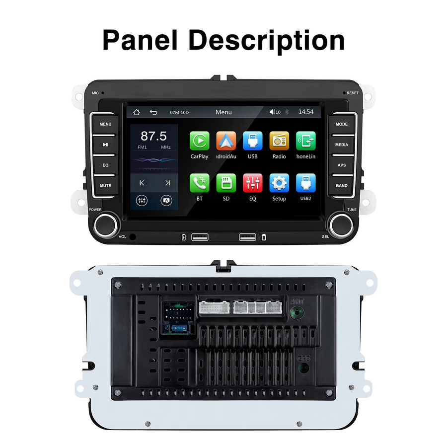 Ezonetronics 7-Zoll Universal Auto-Stereoanlage mit CarPlay, Bluetooth, GPS und FM-Radio in Schwarz für VW Passat Golf MK5 MK6 Jetta T5 EOS POLO - Bild 3
