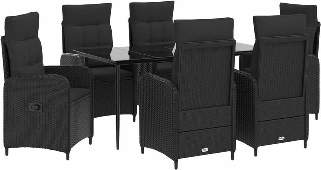 vidaXL Gartenmöbel Set aus Rattan und pulverbeschichtetem Stahl in Schwarz mit 7-teiligem Sofa und Couchtisch inklusive Polsterkissen - Bild 1