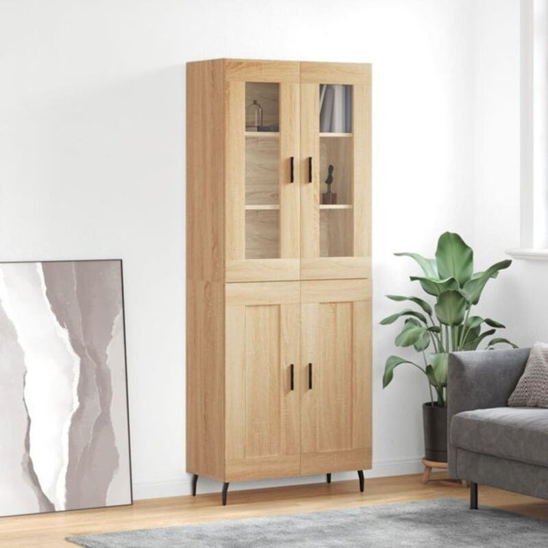 Vidaxl Highboard Sonoma-Eiche in Braun mit Glas und Metall, Skandinavischer Stil, B/T/H: 69,5 x 34 x 180 cm - Bild 1