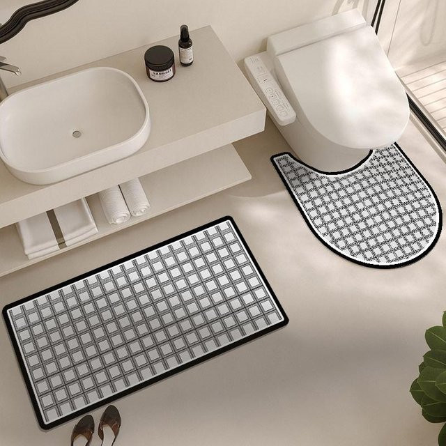 Dreiteiliges U-förmiges Badezimmer-Set mit rutschfester Kieselgurmatte und Fußmatten von Yiran Furniture, Farbe: Weiß, B/T: 60 x 40 cm - Bild 1
