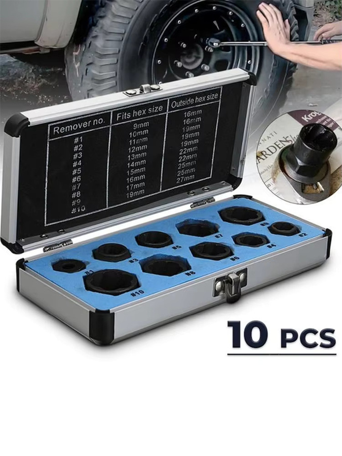 WEEKS Innensechskant Set zur Entfernung beschädigter Bolzen, Muttern und Schrauben, 10-teilig, 9-19 mm, Werkzeugset für Bohrer und Reparaturen - Bild 7