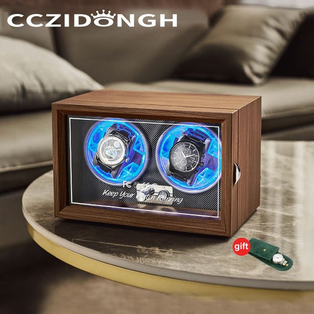 CCZIDONGH Uhrenbeweger Holz, 2 Steckplätze, Silber, Unisex - Bild 1