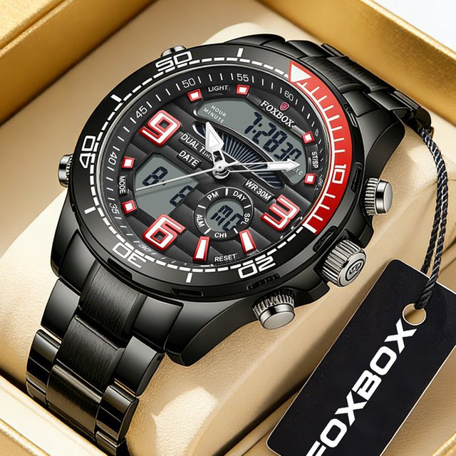 LIGE Armbanduhr, Quarz, Edelstahl, Schwarz, Herren - Bild 1