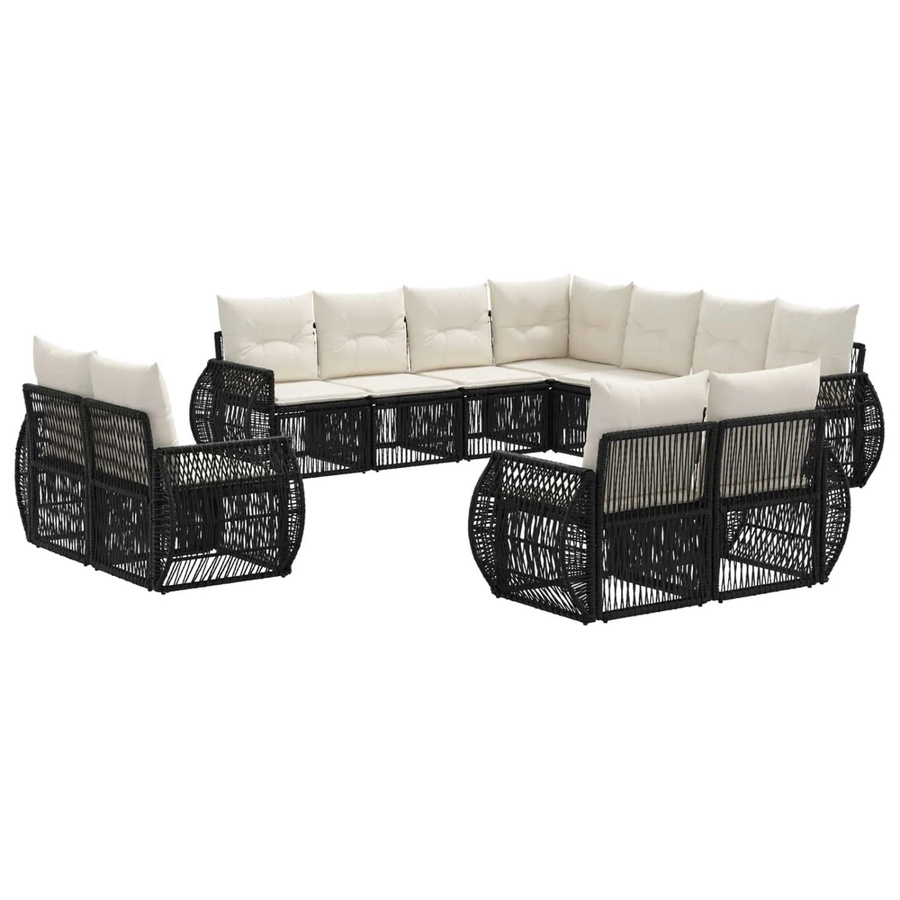 vidaXL Gartensofa-Set 11-teilig aus Poly-Rattan in Schwarz und Cremeweiß mit Polsterung und Kissen für Garten und Terrasse - Bild 2