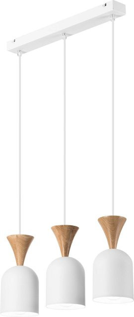 Lamkur Hängeleuchte modern in Weiß und Eiche aus Holz und Stahl mit 3 E27 Fassungen, B/H/T: 15,5 x 92 x 45 cm - Bild 1