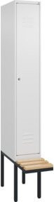 C+P Spind Classic PLUS Garderobenschrank mit Sitzbank, 1 Abteil, Zylinderschloss und 3 Garderobenhaken, Farbe: Weiß/Grau/Schwarz, B/T/H: 212,0 x 30,0 x 81,5 cm - Bild 1